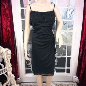 Witchy Sheer Overlay Dress Sz 16 XL Black Beaded Ruched Draped Whimsigoth Fairy.